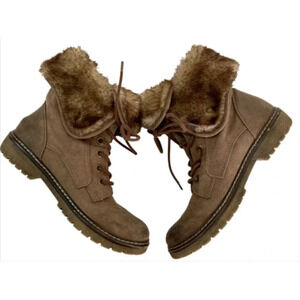 Mossimo Supply Co Brown Faux Fur Lace Up Boots Size 9.5